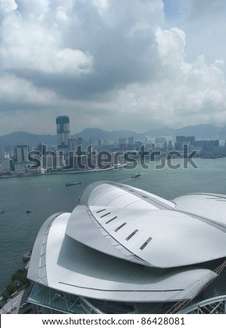 HONG KONG-AUGUST 24:Hong Kong Convention and Exhibition Centre (HKCEC, foreground) in Hong Kong on August 24, 2007. The original building was built on reclaimed land off Gloucester Road in 1988.