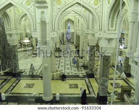 MECCA, SAUDI ARABIA - DEC 29 : Interior of Masjidil Haram (Haram Mosque) on Dec 29, 2007 in Mecca, Saudi Arabia. Muslim pilgrims from all around the world perform hajj during this time.