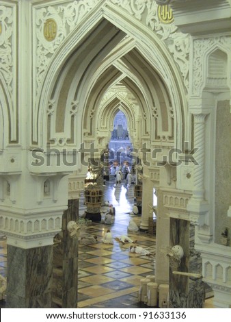 MECCA, SAUDI ARABIA - JAN 5 : Interior of Masjidil Haram (Haram Mosque) on Jan 5, 2008 in Mecca, Saudi Arabia. Muslim pilgrims from all around the world perform hajj during this time.
