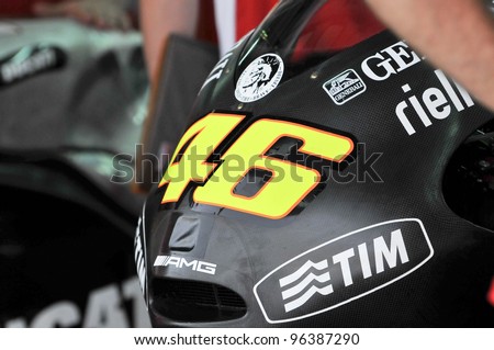 SEPANG, MALAYSIA-FEB. 29:One of Italian Valentino Rossi of Ducati Team test bikes during the 2nd MotoGP winter testing on Feb. 29,2012 in Sepang.The 2012 MotoGP season starts on April 8 in Qatar