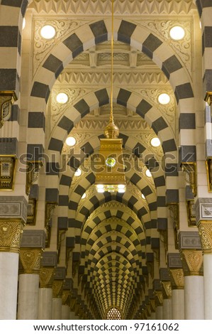 Interior of Masjid mosque Nabawi in Al Madinah Saudi Arabia Interior of Masjid mosque Nabawi in Al Madinah Saudi Arabia