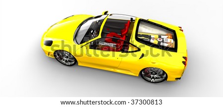 Bright Yellow Sports Car - Top view isolated on white