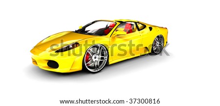 Bright Yellow Sports Car isolated on white