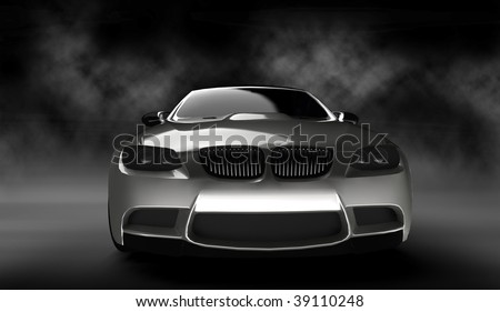 Silver business executive sports car / sportscar in smokey studio