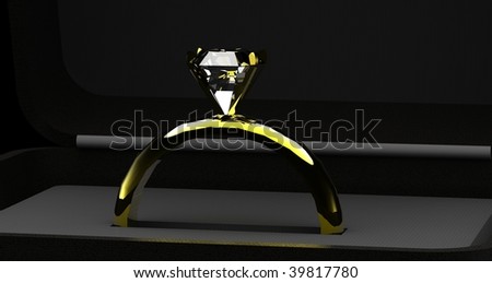 Gold diamond engagement / wedding ring seated in velvet box, close up