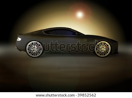 luxury business sports car / sportscar at sunset / sunrise