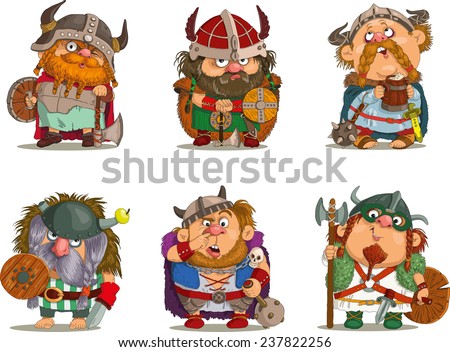 Cartoon vikings Funny cartoon Characters Vikings set Isolated objects Vector Cartoon vikings Funny cartoon Characters Vikings set Isolated objects Vector