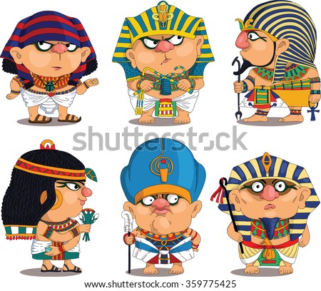 Cartoon. Vector.  Set Funny Egyptian Pharaohs. Travesty cartoon. Characters.  Isolated objects.