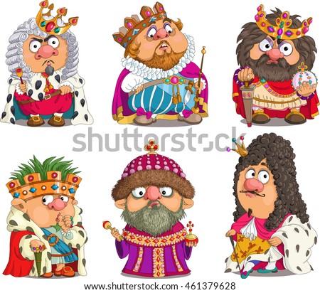 The comic caricature. Cartoon. Vector. Set Funny Kings. Travesty cartoon. Characters.  Isolated objects.
