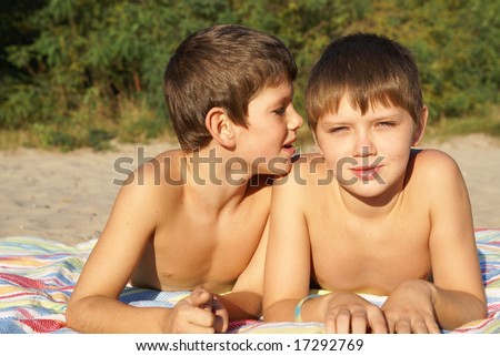 stock photo Two preteen boys outdoors