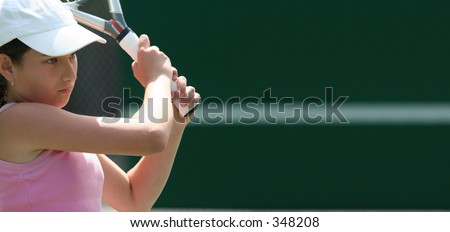 Girl playing tennis with space for copy