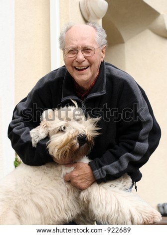 Happy senior man and his dog