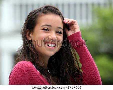 stock photo Happy asian teen girl smiling