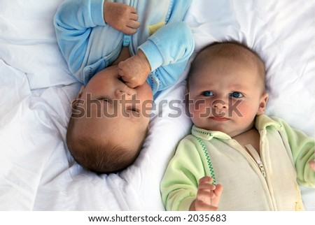 Two baby boys twin brothers