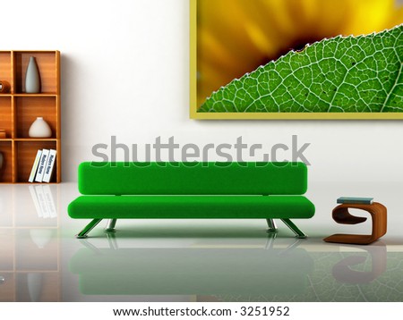 3D rendering of a modern interior. Picture on the wall is my own photograph.
