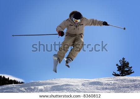 Skier jumping at Lake Tahoe, California resort