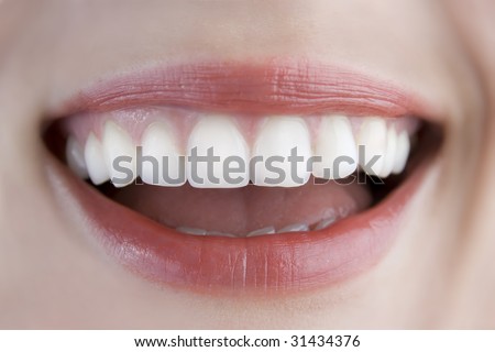 white teeth closeup, woman smiling