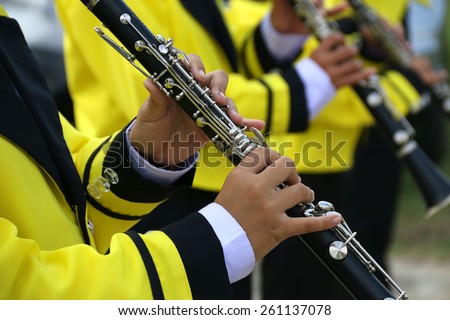 Marching band playing a clarinet closeup