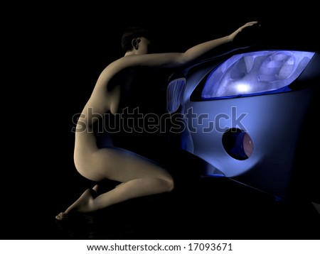 stock photo scene of the nude girl and car