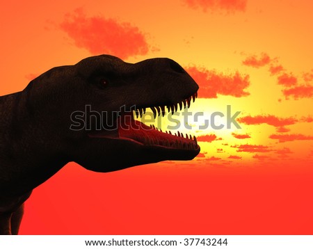 scene of the dinosaur on background of the sundown