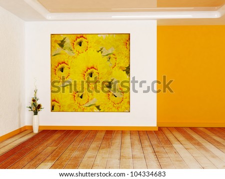 Interior design scene in warm colors with a niche and a vase