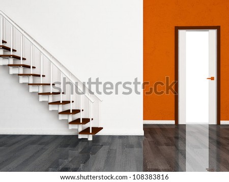 Interior design scene with a door and a stairs