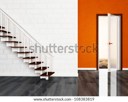 Interior design scene with a door and a stairs
