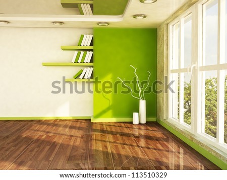 Interior Design Window interior design scene with a big window, the vases, the shelves Interior Design Window interior design scene with a big window, the vases, the shelves