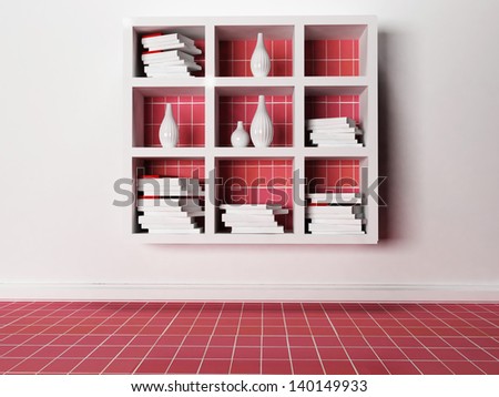 the vases and the books on the shelves, rendering