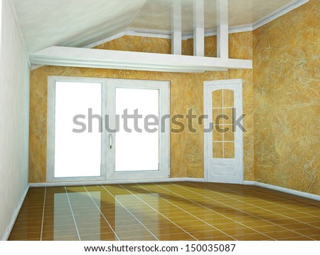 empty room with a big window and the door