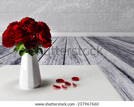 the roses in the vase on the carpet, 3d rendering