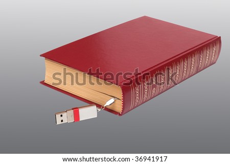 Flash memory card in the book isolated on grey with path