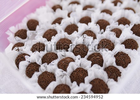 Chocolate handmade candies in the box