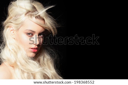 fashion young model with big lips, beauty make up, black background, party