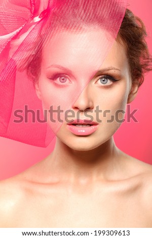 Beauty Woman with Perfect Makeup. Pink Lips  Beautiful Professional Holiday Makeup.
