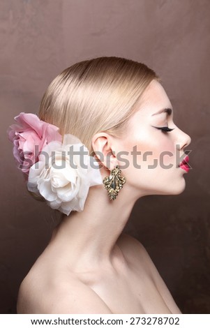 Fashion model with classic make up. Spring trendy look