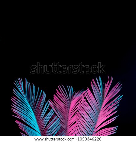Tropical and palm leaves in vibrant bold gradient holographic neon  colors. Concept art. Minimal surrealism background.