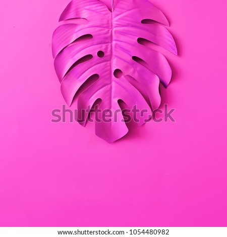 Tropical and palm leaves in vibrant bold pink neon color. Concept art. Minimal surrealism background.
