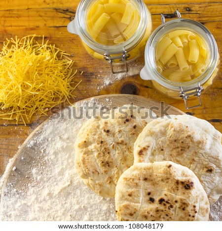 Homemade bread with flour and pasta