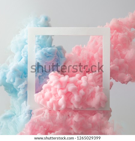 Abstract pastel pink and blue color paint with pastel gray background. Fluid composition with copy space. Minimal natural luxury.