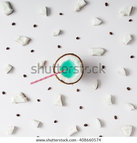 Coconut pattern on white background. Minimal concept. Flat lay.