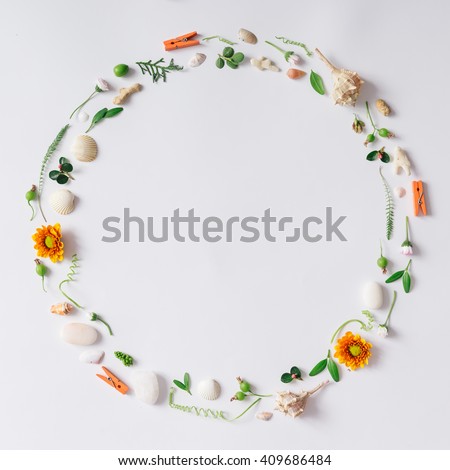 Creative arrangement made of natural summer things. Flat lay