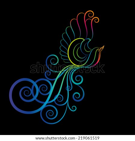 Vector bird icon symbol. Colorful  silhouette of Fantasy flying bird on black background. Vector illustration.Can be used as icon, sign, symbol.EPS10