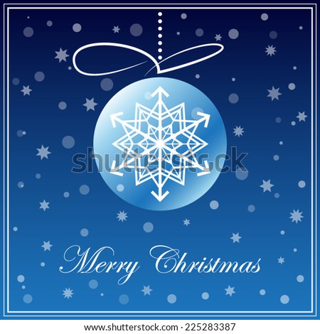 Christmas and Happy New year background. Holiday card with gold abstract ball /snowflake on blue background.Christmas and New year frame.Vector illustration