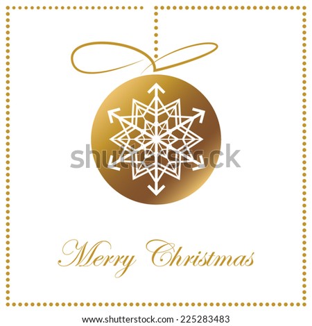 Christmas and Happy New year background. Holiday card with gold abstract ball /snowflake isolated on white background.Christmas and New year frame.Vector illustration