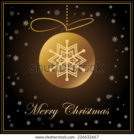 Christmas and Happy New year background. Holiday card with gold abstract ball /snowflake on dark background.Christmas and New year frame.Vector illustration