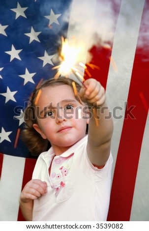 Sparkler Girl against American Flag Background