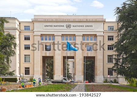 SWITZERLAND, GENEVA - May 06.2014: Palace of Nations.  Representative office of the United Nations in Europe on questions of maintenance of the world and protection of human rights