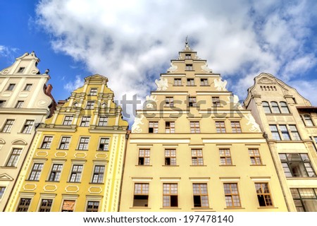 POLAND, WROCLAW - May 08.2014: Facades of houses on an area in the historical center of ancient city