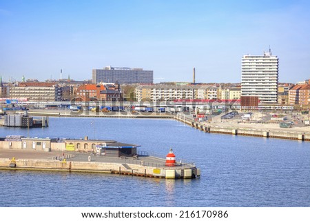 DENMARK, COPENHAGEN - May 02.2013: View of the city of Copenhagen on board the ship, arriving at the Port